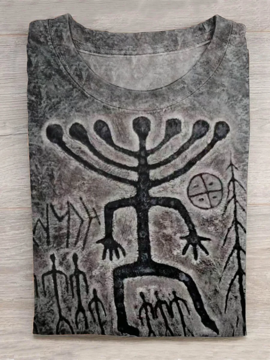 Eagerlys Retro Totem Runes Rock Paintings Ancient Culture Art Design T-shirt Eagerlys