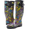 Printed high-tube rain boots, rubber rain boots, comfortable insoles, waterproof rain boots, garden boots