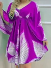 Vacation Leaf Printed V-Neck Batwing Sleeves Mini Dress