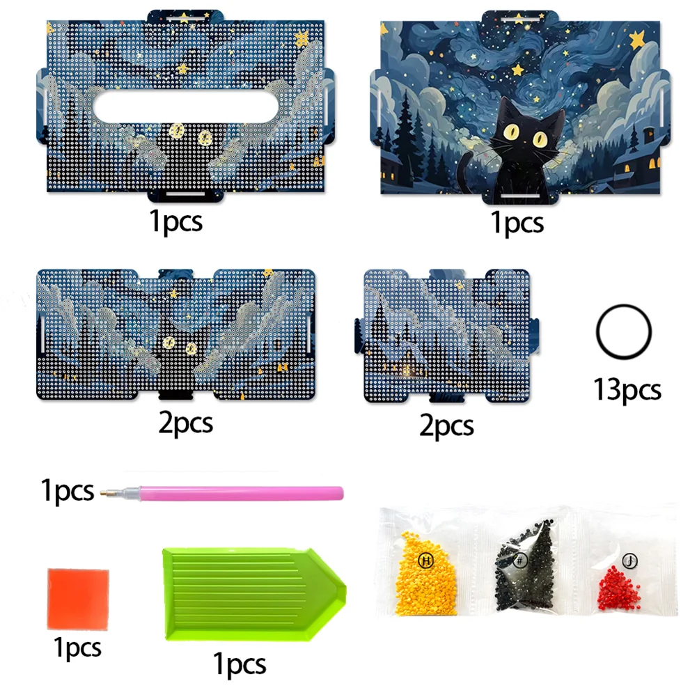 Kitten 5D DIY Diamond Painting Handmade Tissue Holder Wooden Tissue Box Craft