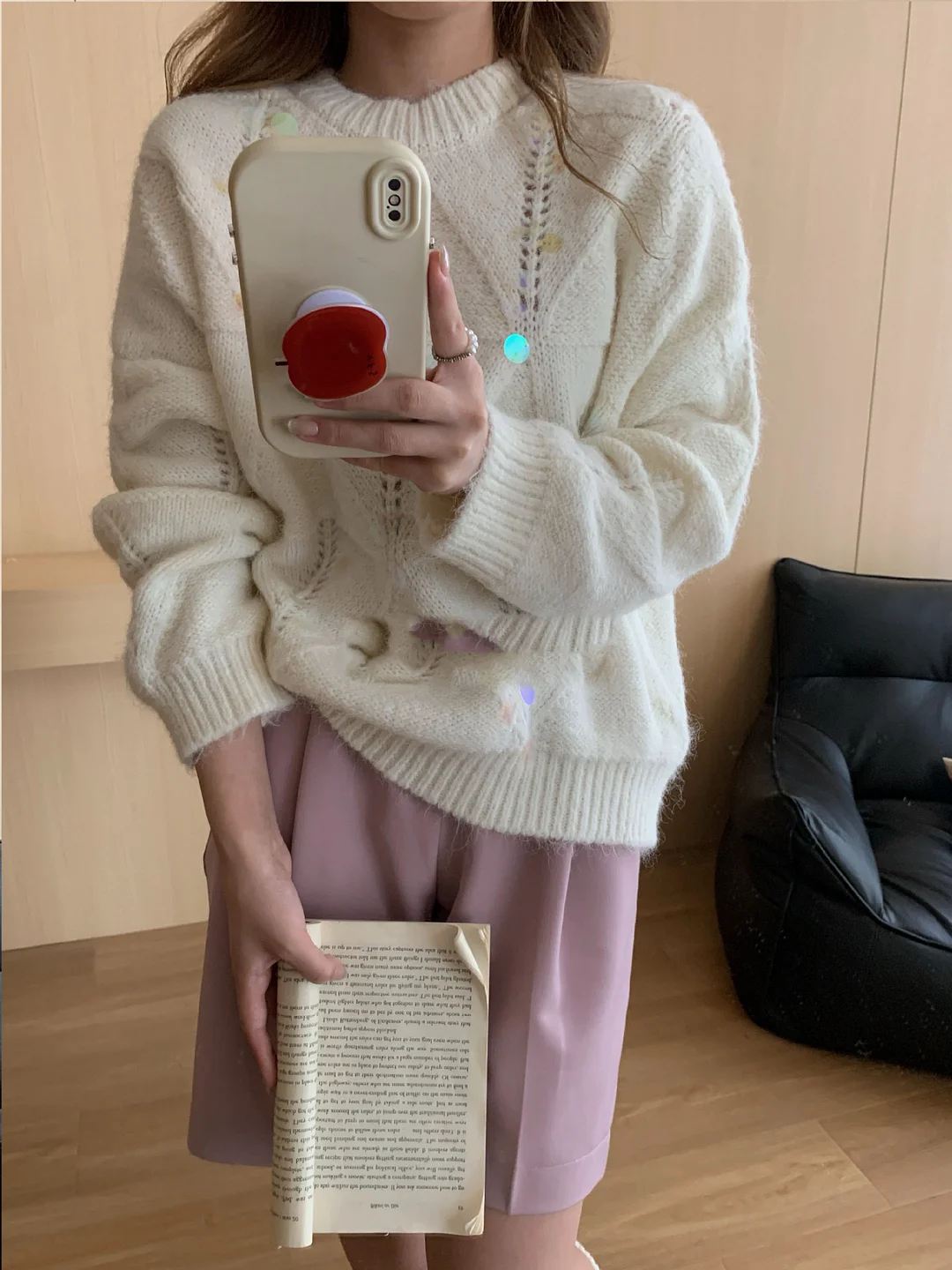 Athvotar Athvotar Retro Glide Hollow Soft-Gutter Sweater Knitted Women's Autumn And Winter Heavy Industry Design Niche Lazy Loose Top