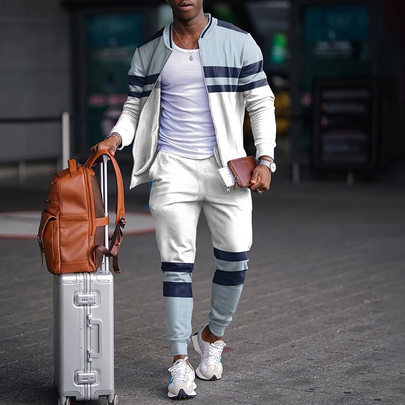 Casual Color Matching Jacket And Pants Two Piece Set