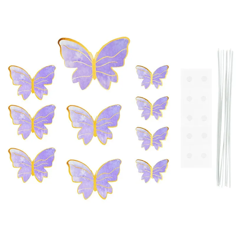 1Set Happy Birthday Cake Toppers Cake Decoration Handmade Butterfly Cupcake Topper For Wedding Birthday Party Baby Shower Baking