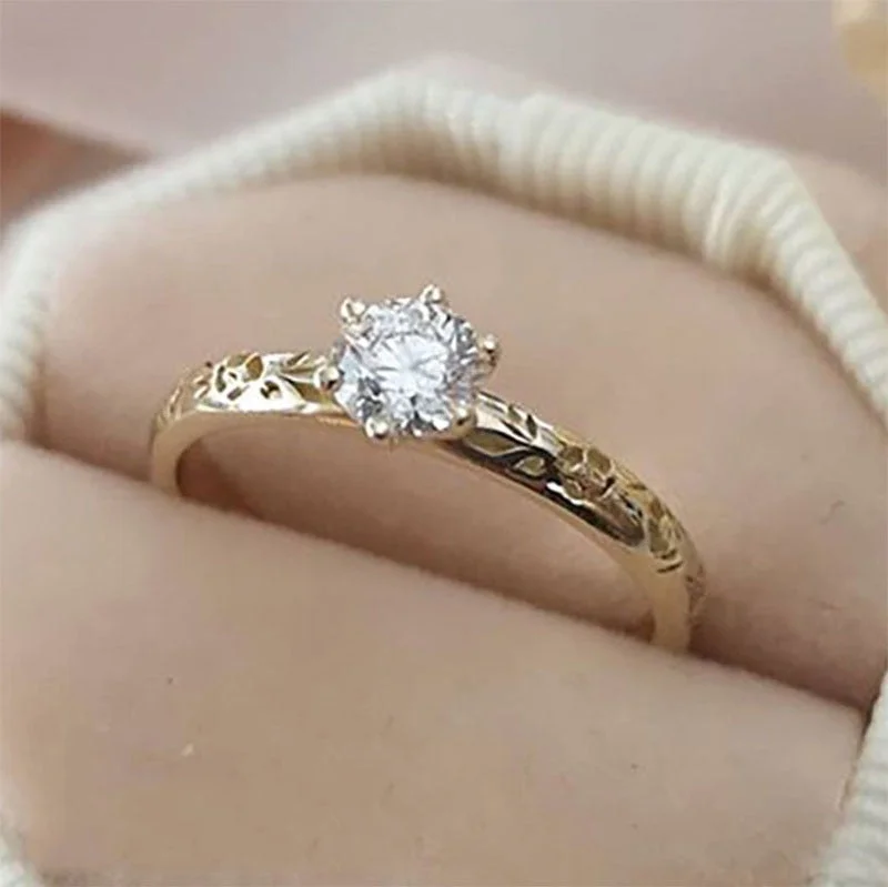 Elegant Romantic Women's Solid Gold Colors Flower Ring Sparkling Solitaire Inlaid Zircon Wedding Rings for Women Jewelry
