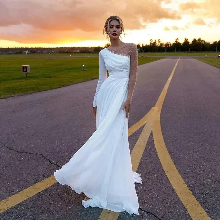 Girlwedding Modern Wedding Dresses For Women Simple Bridal Gowns 2024 One Shoulder Chiffon Robes For Formal Party Vestidos De Novia