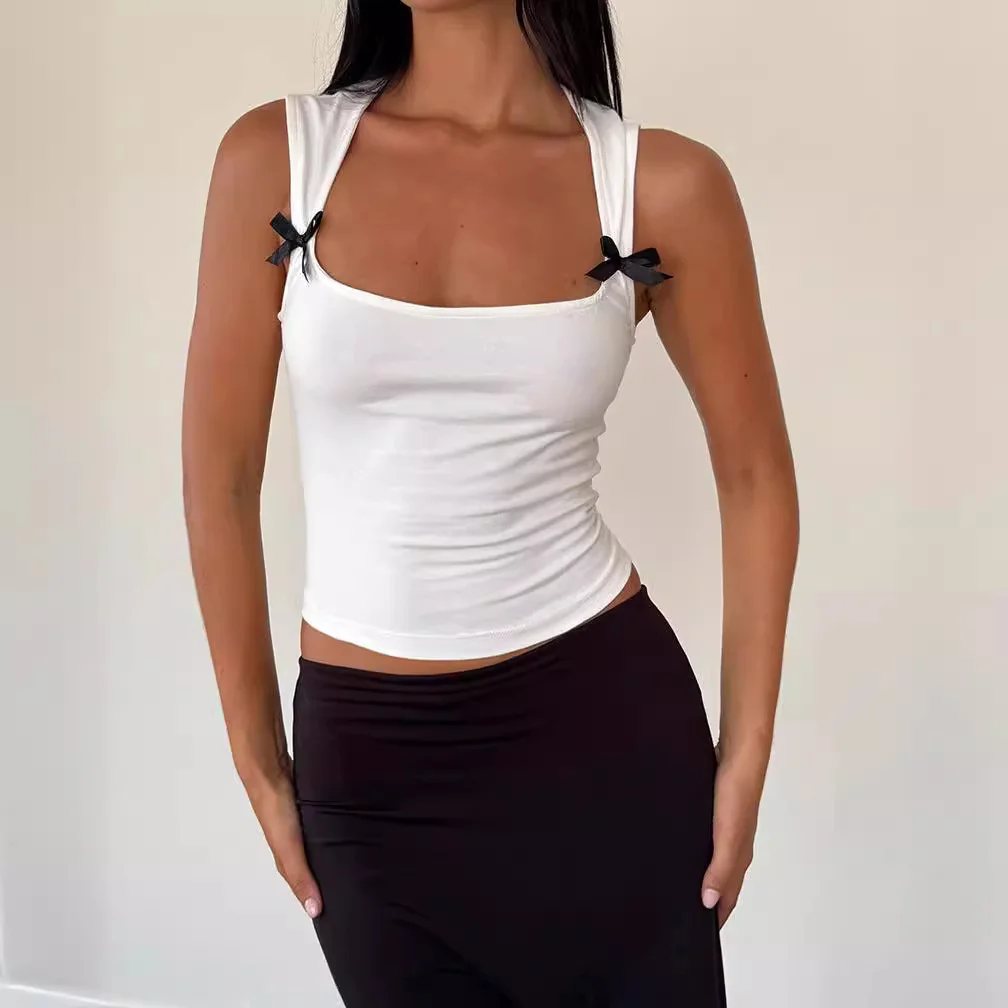 Uveng Uveng New Summer Y2K Fashion Bow Slim Short Style Sling Slim Vest Female
