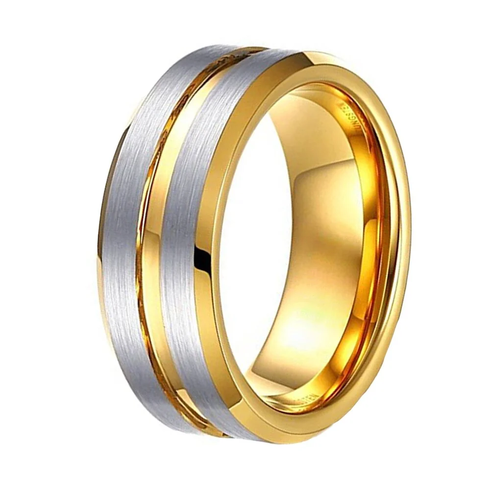 6MM 8MM Silver Brushed Surface Tungsten Ring Gold Grooved Wedding Bands