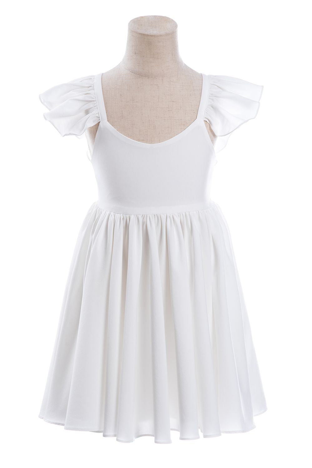 Oknass White A-line Cap Sleeves Flower Girl Dress Pleated with Ruffles