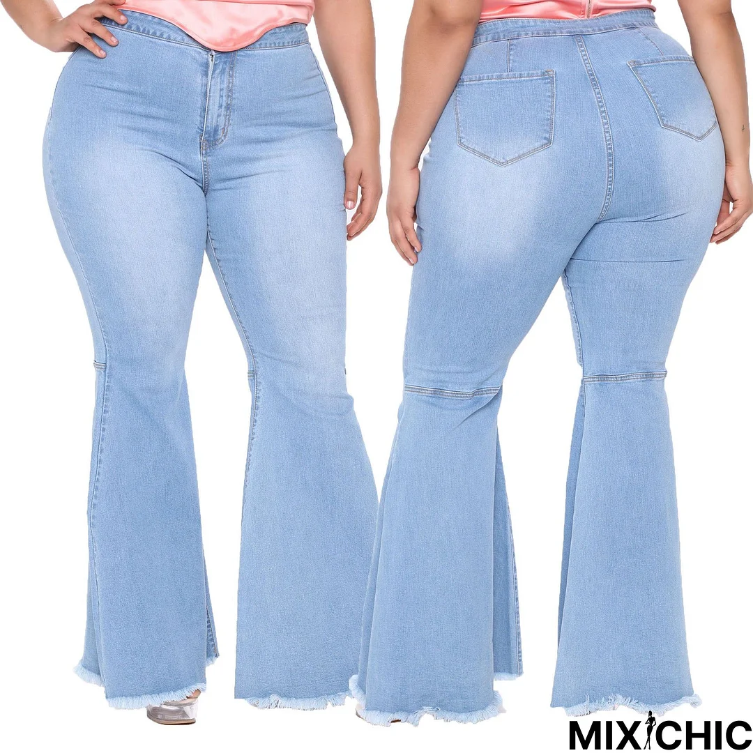 Fashion Slim Fit Wide Leg Sexy Plus Size Flared Jeans