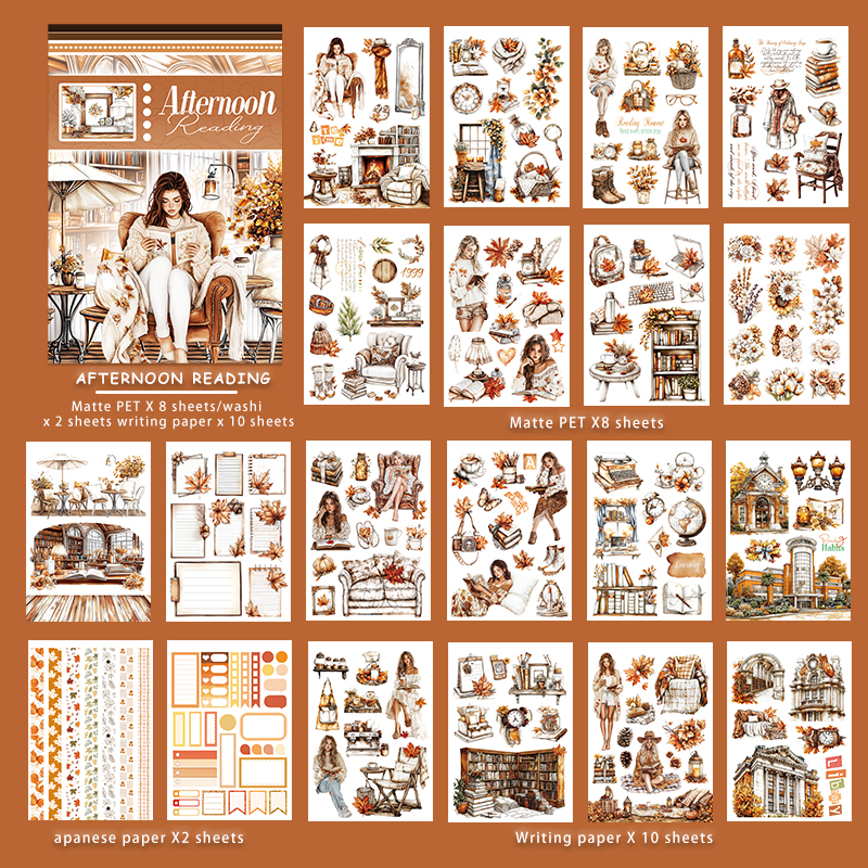 Sticker Book - A5 Vintage Afternoon Reading Character Flower 