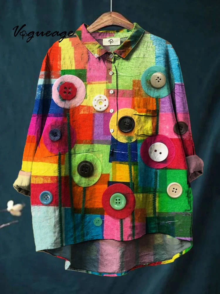 Stylish Buttons And Colourful Checks Printed Cotton And Linen Shirt