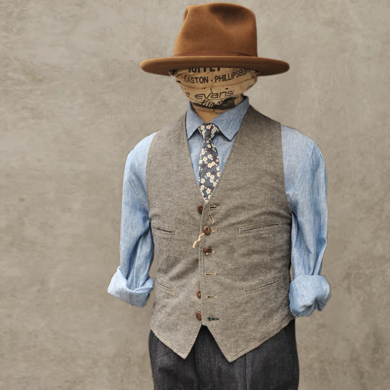 Men's Classic Grey Cotton and Linen Oxford Vest