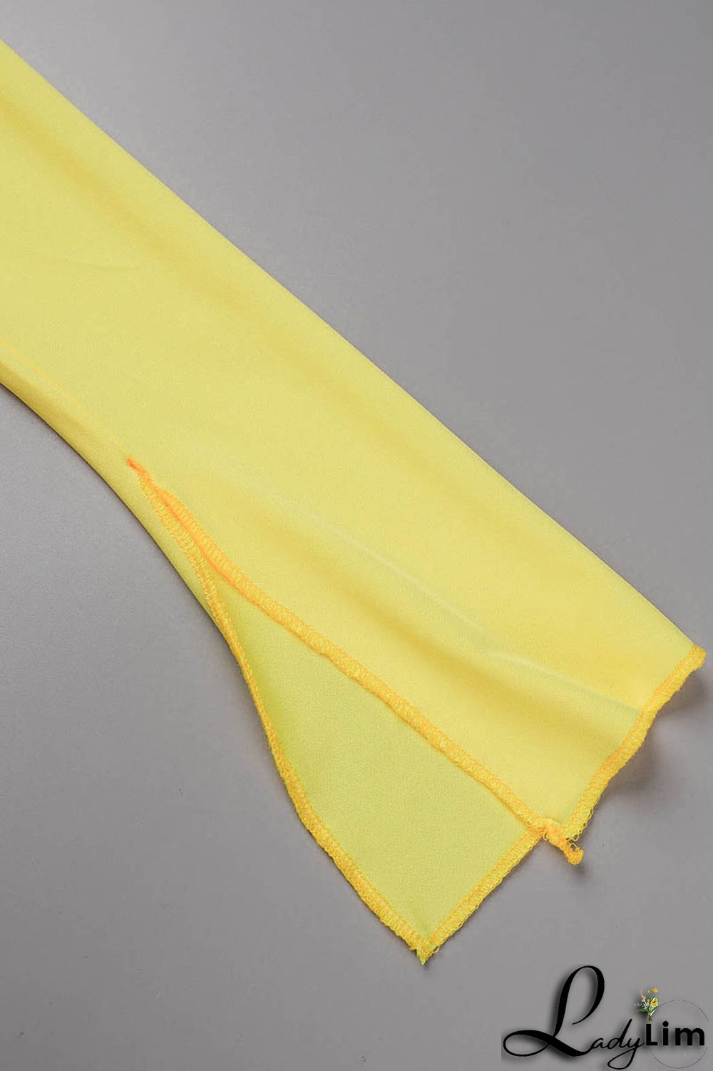 Yellow Fashion Sexy Solid Bandage Slit V Neck Long Sleeve Two Pieces