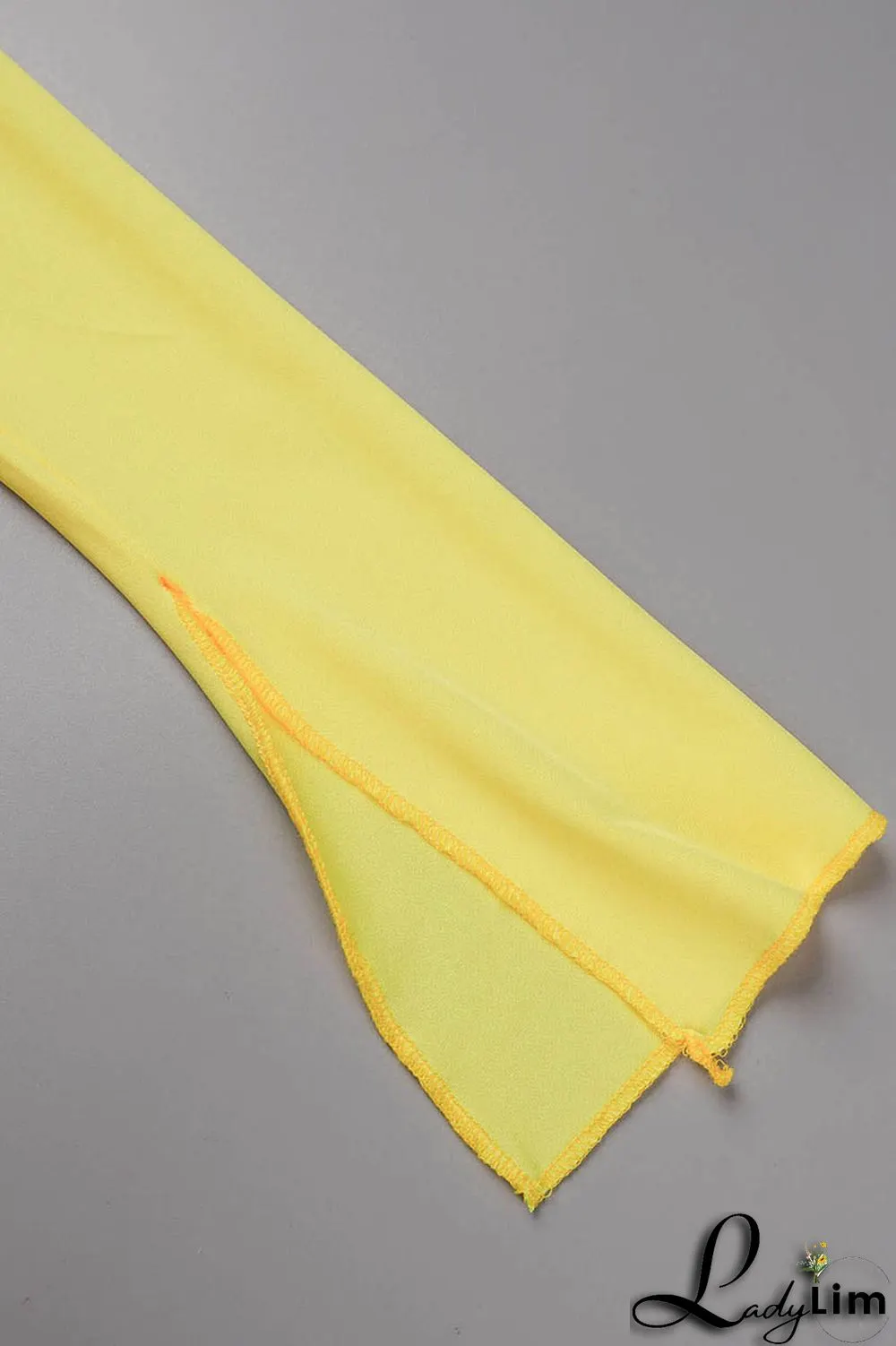 Yellow Fashion Sexy Solid Bandage Slit V Neck Long Sleeve Two Pieces