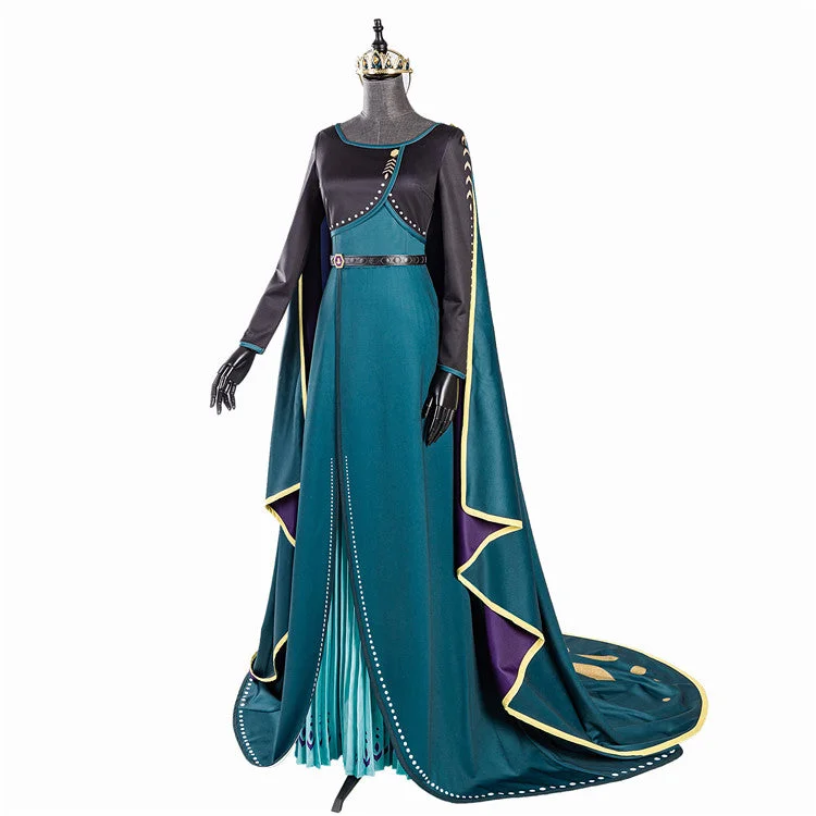 2019 Movie Anna Costume Dress Cape Coronation Cosplay Green Long Cloak Adult Female Frozen Characters Costumes for Adults