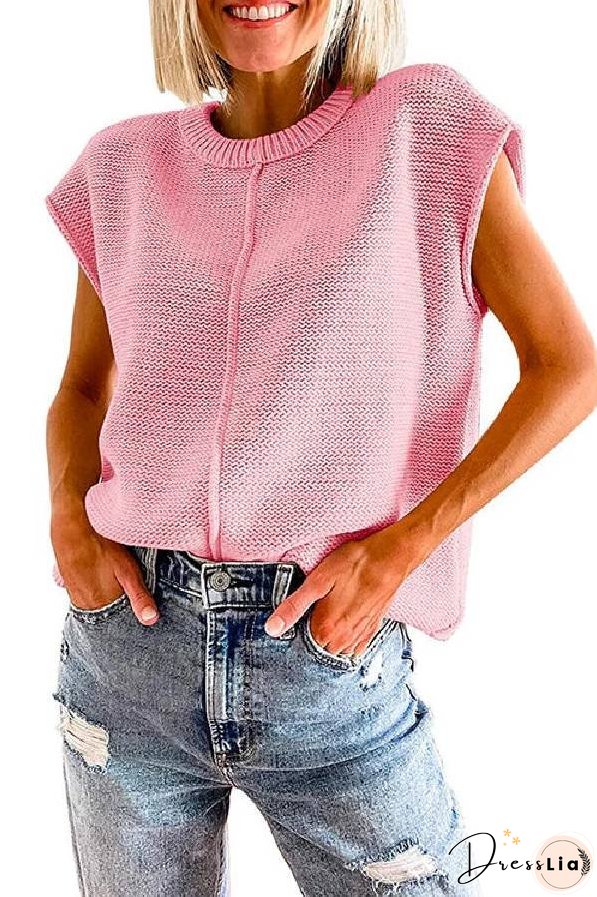 Crewneck Cap Sleeves Pullover Sweater