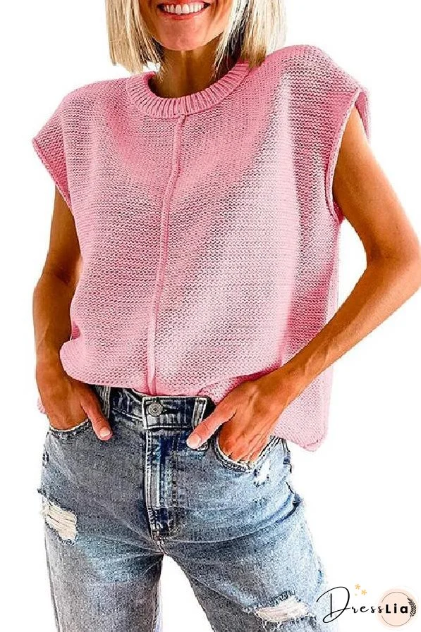 Crewneck Cap Sleeves Pullover Sweater