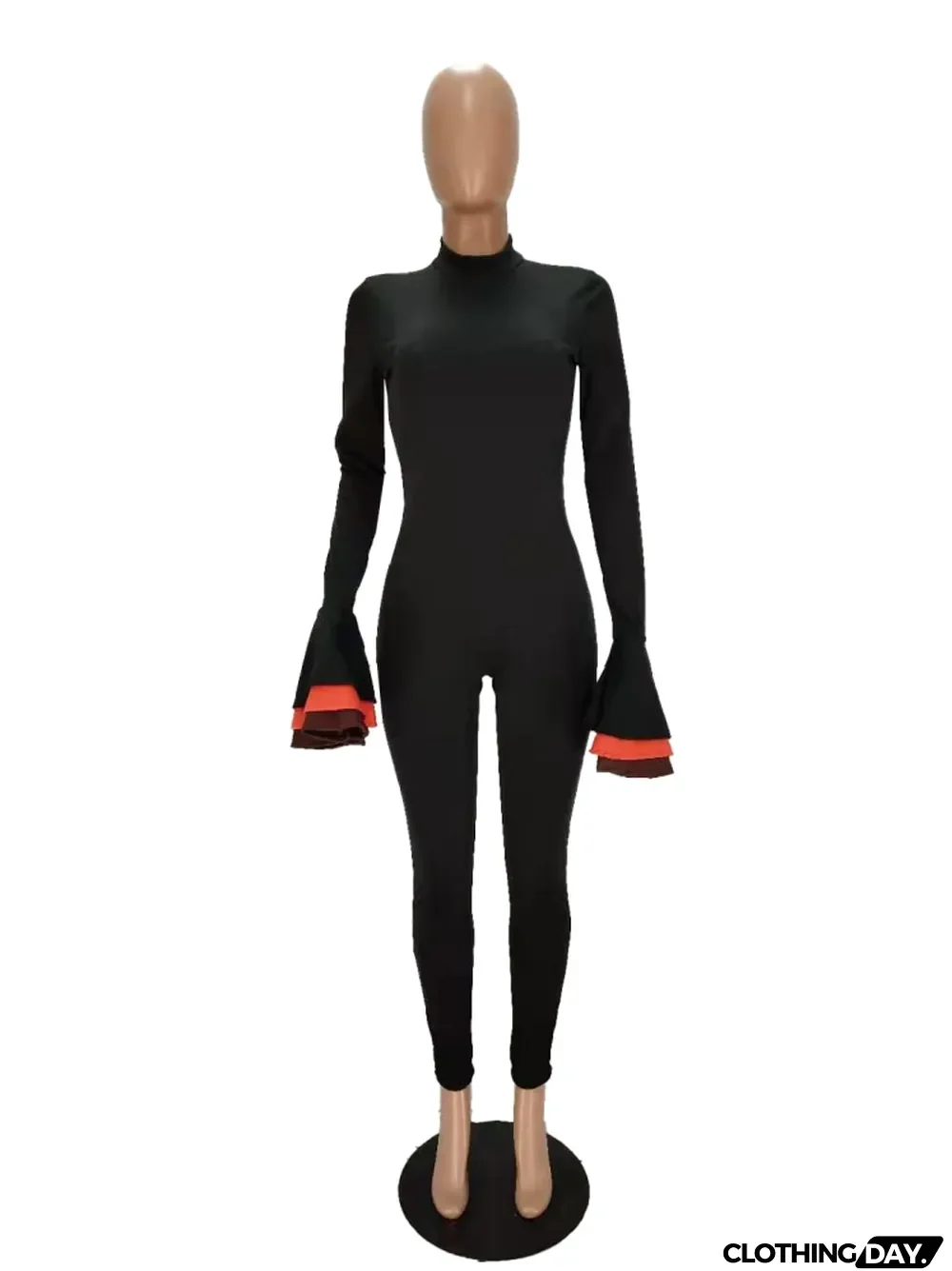 Women Spring Black Long Sleeves Basic Jumpsuit