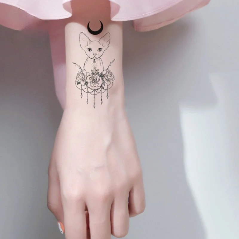 Mermaid Cat Fox Flower Wind chimes rabbit Waterproof Temporary Tattoo Sticker Rose Flash Tattoos Body Art Fake Arm tatoo Women
