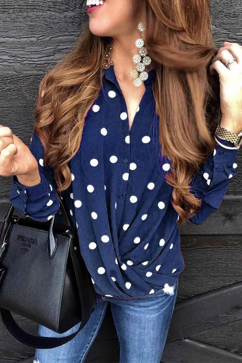 Abebey Fashion Polka Dot Suit Collar Button Shirt Tops