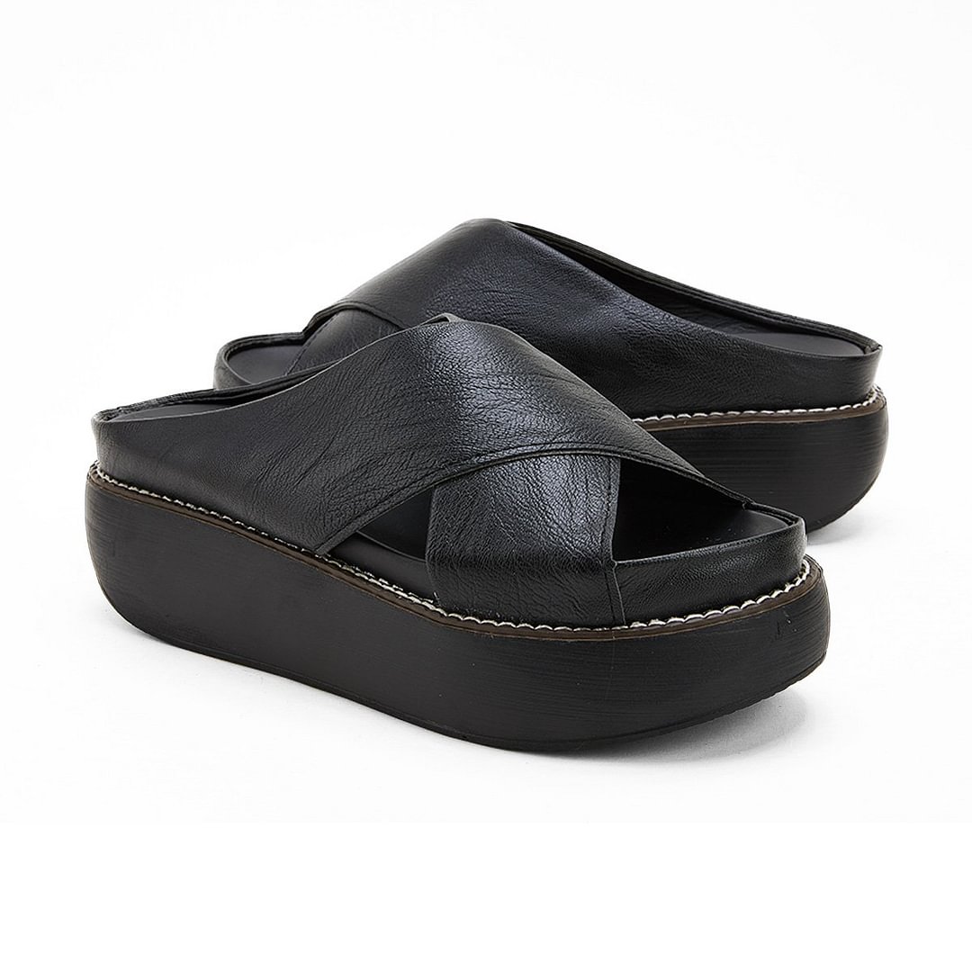 Platform Criss Cross Slides Slip On Sandals Open Toe Slippers