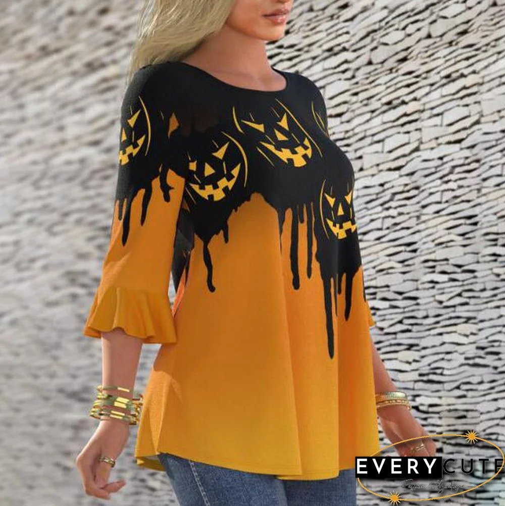 Halloween Mandarin Sleeve Pumpkin Top