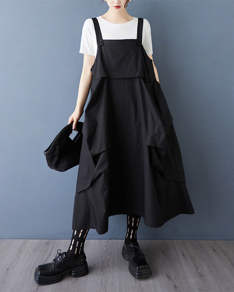 Asymmetric Layered Design Wide Shoulder Strap Maxi Dress