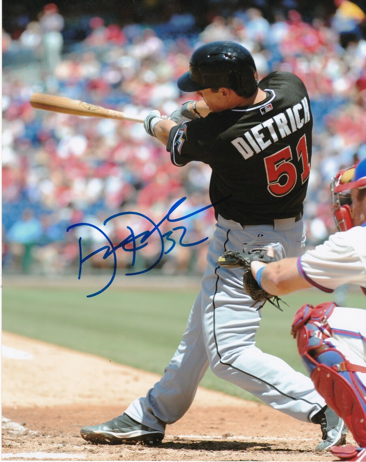 DEREK DIETRICH MIAMI MARLINS ACTION SIGNED 8x10