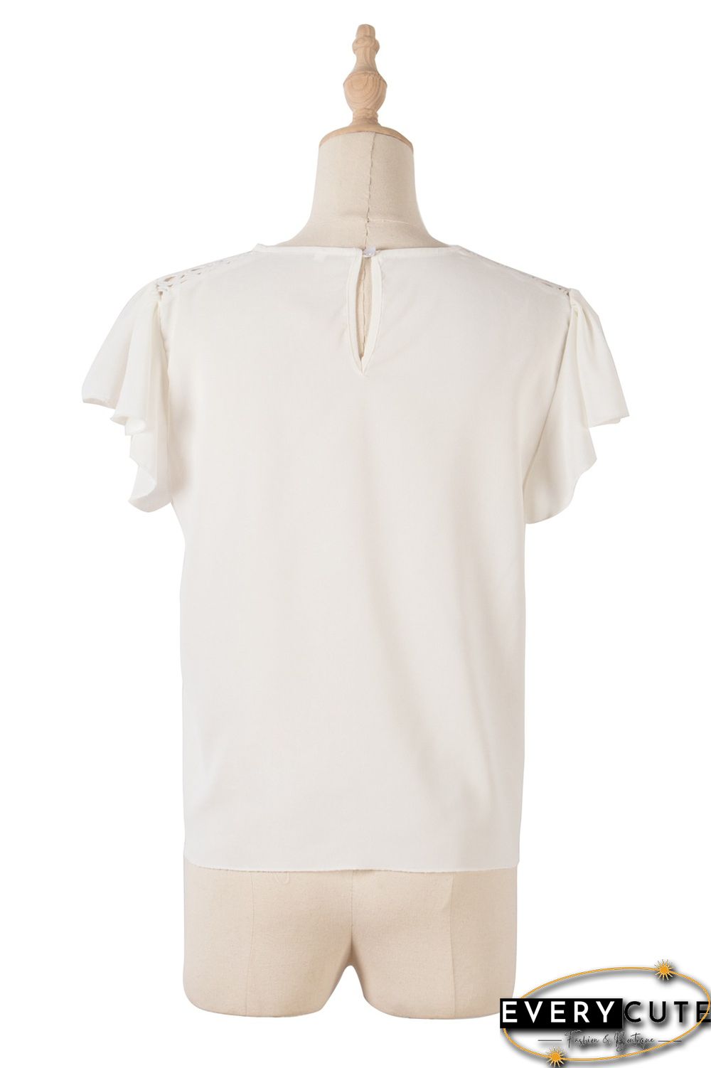 White Hollow Out Front Lace Up Tops