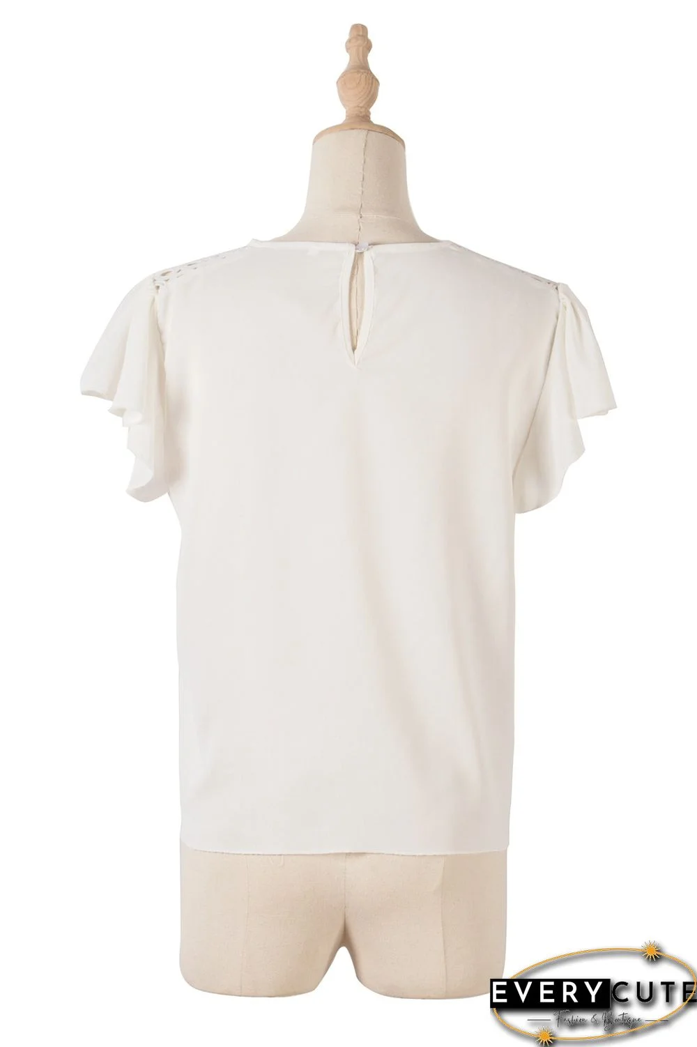 White Hollow Out Front Lace Up Tops