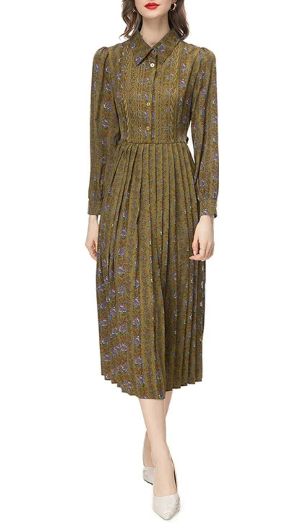 Amal Green Single Breasted Midi Dress Fashionslee