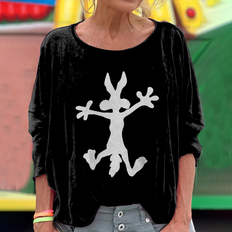 Comstylish Women's Vintage Cheerful Bunny Pattern Long Sleeve T-shirt