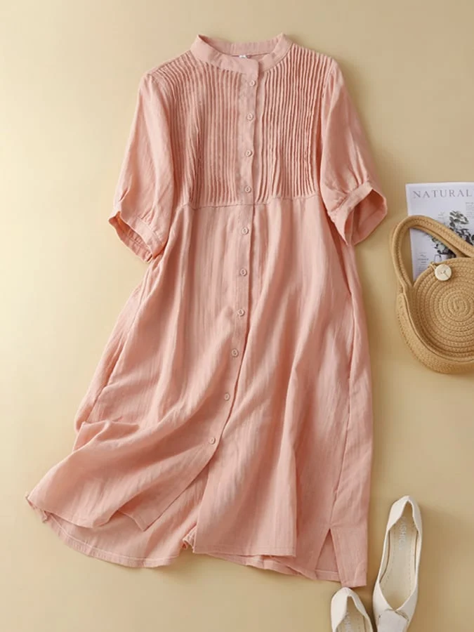 Artistic Retro Cotton Linen Pleated Dress socialshop