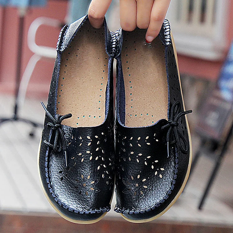 Black Vanccy Leather Loafers Flats Lo51 QueenFunky