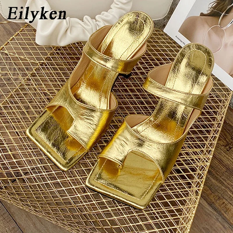Eilyken 2022 New Design Women Slipper Elegant Square Toe High Heels Sandal Shoes High Quality Outdoor Slip On Dress Shoes