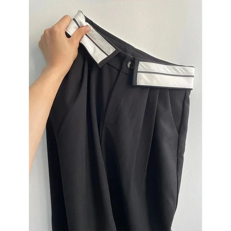 Nncharge High Waist Streetwear Style Black Pleated Straight Pants Korean Fashion Women's Wide Leg Baggy Y2K Trouser Female Clothes