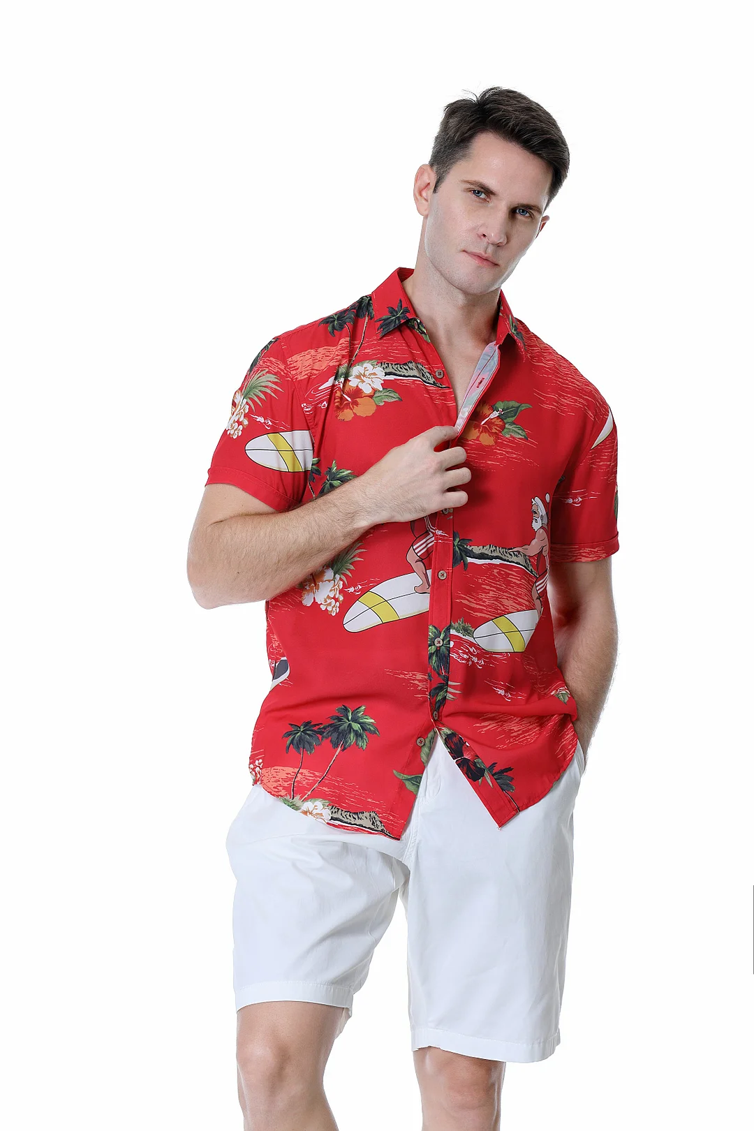 Men's Aloha Beach Shirt Red Santa Alex Vando Fashion
