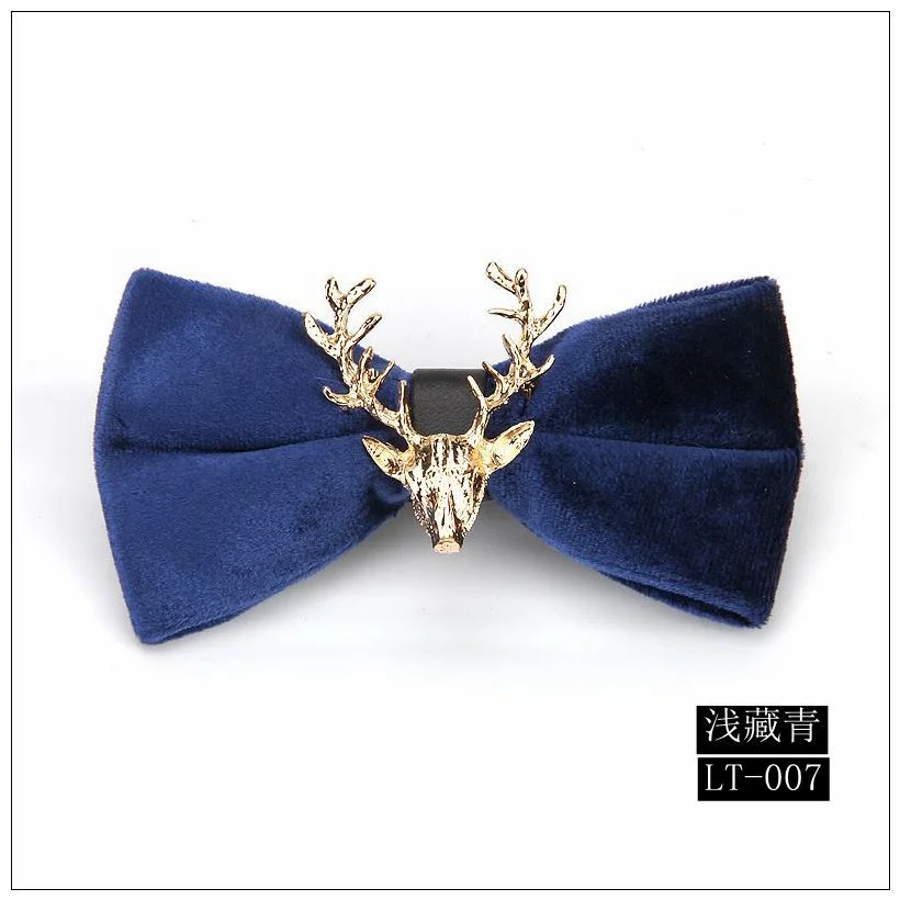 High end Fashion Men's Gold Velvet Bowtie Christmas Metal Elk Head Wedding Luxury Bow Ties Trendy Collar Jewelry Gifts for Men