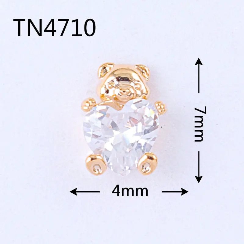 10pcs/lot TN4710 Heart Love Bear Alloy Zircon Nail Art Crystals Jewelry Rhinestone Nails Accessories Supplies Decorations Charms