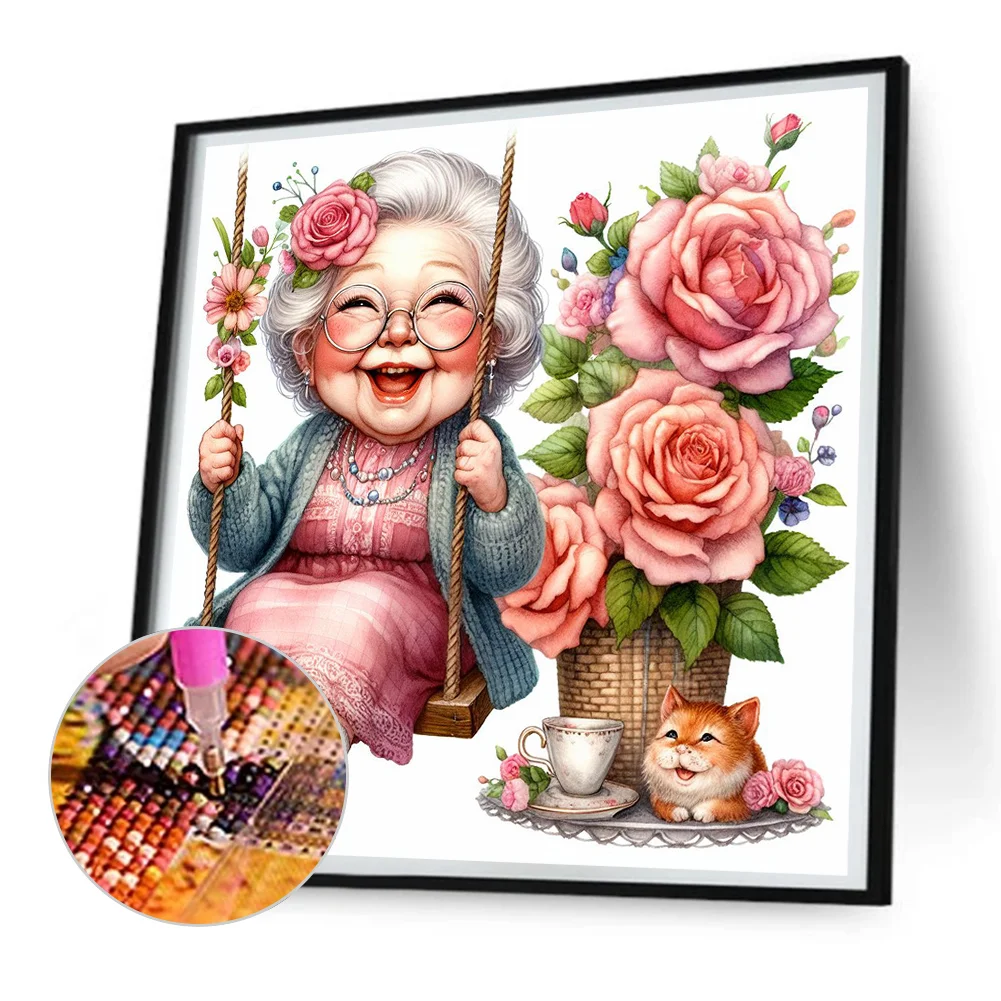Diamond Painting - Full Round Drill - Swing Old Lady(Canvas|30*30cm)