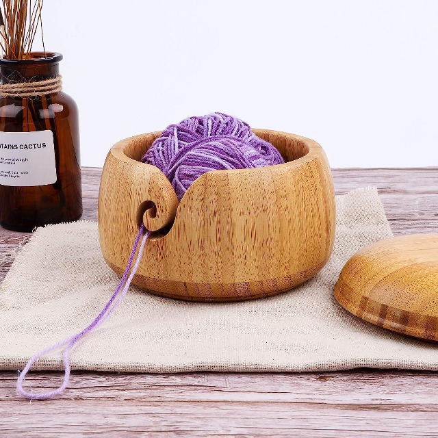 Bamboo Yarn Bowl With Removable Lid - Wooden Knitting Bowl For Yarn Storage, Gift For Knitters (5.91x3.15in) 1 thumbnail image