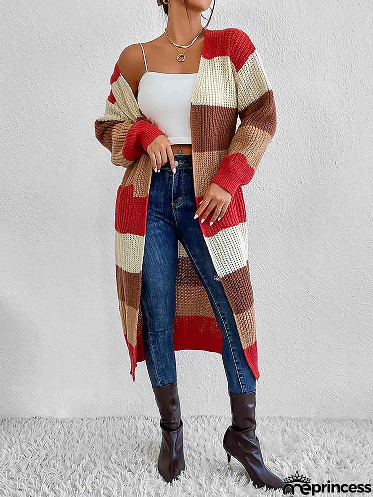 Color Block Open Front Longline Cardigan