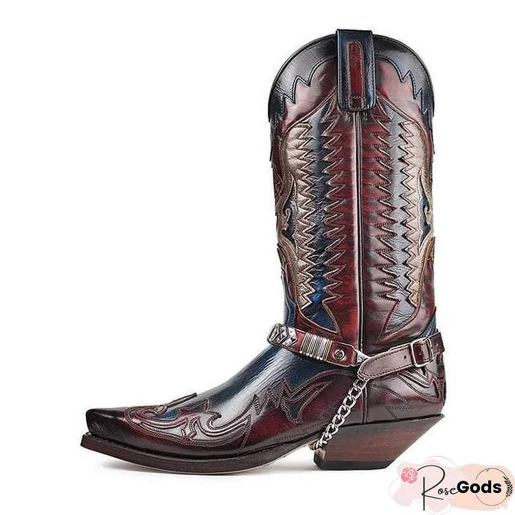 Men's Retro Leather Cowboy Boots