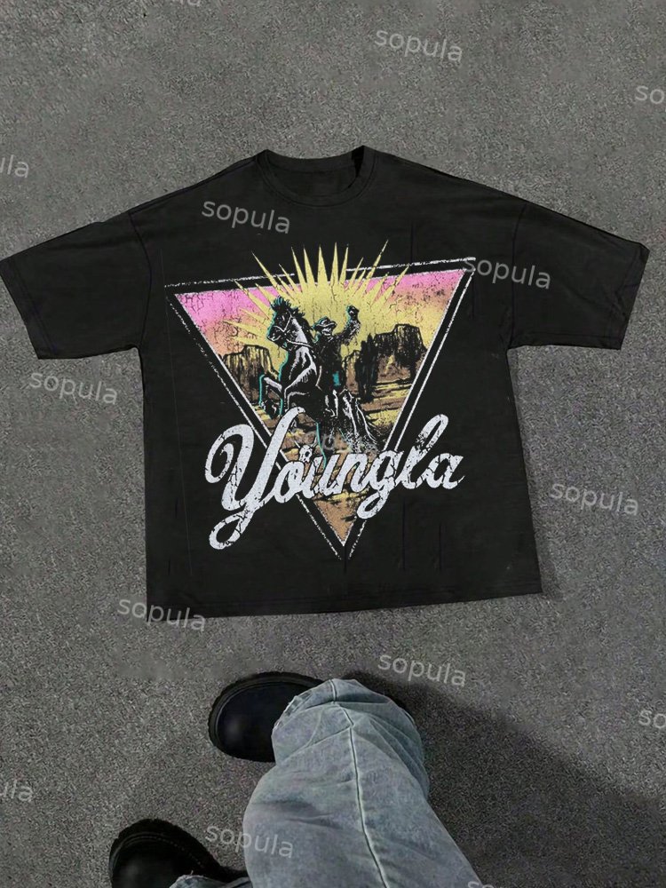 Triangle Western Cowboy Large Cotton T-shirt
