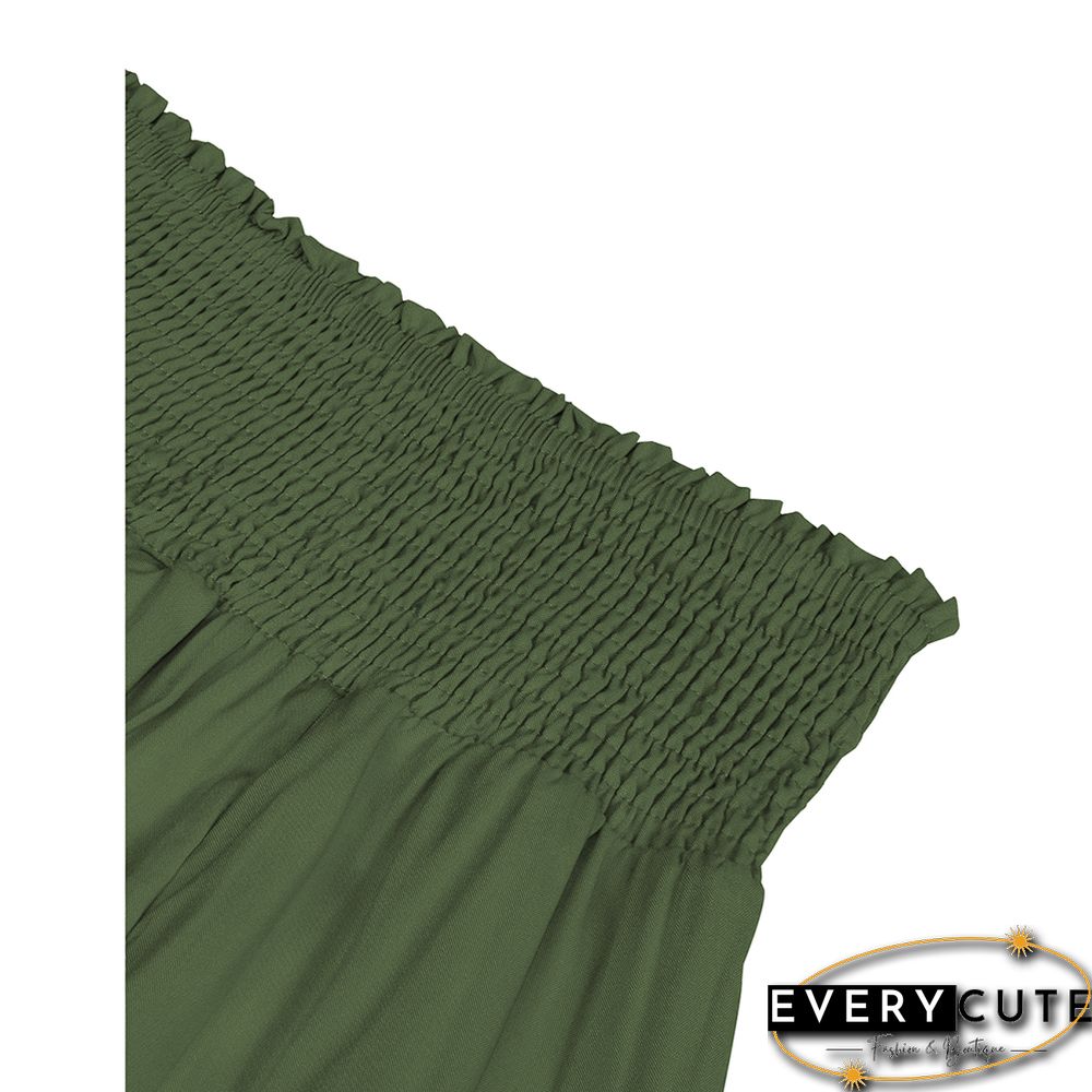 Green Ruffle Hem Tie Waist Wide Leg Culotte