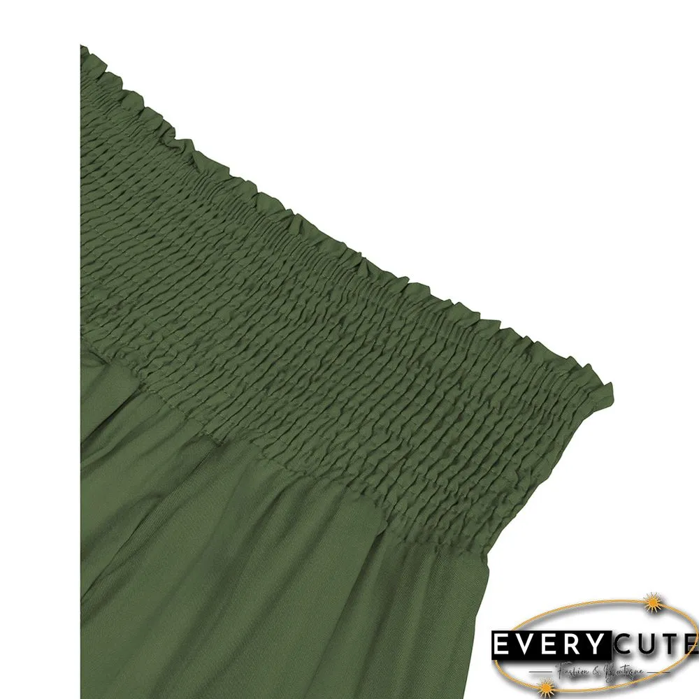 Green Ruffle Hem Tie Waist Wide Leg Culotte