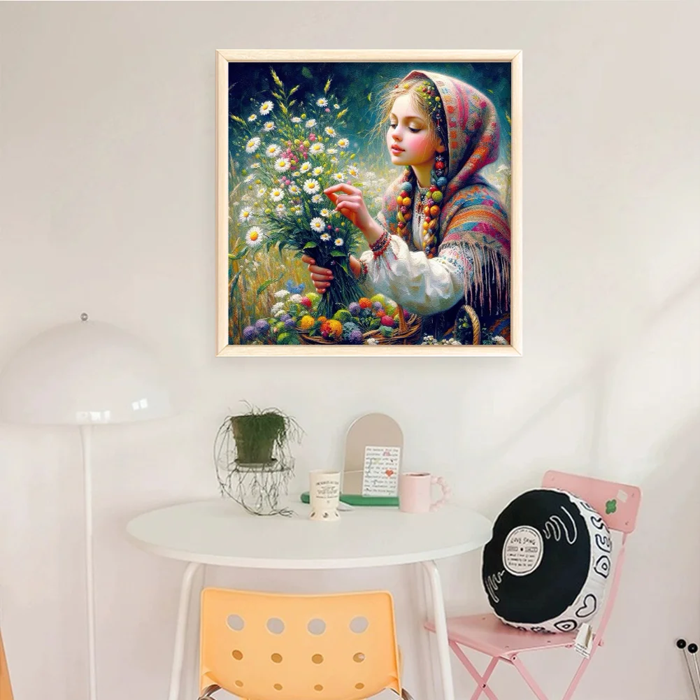 11CT Full Stamped Cross Stitch - Girl(Canvas|50*50CM)