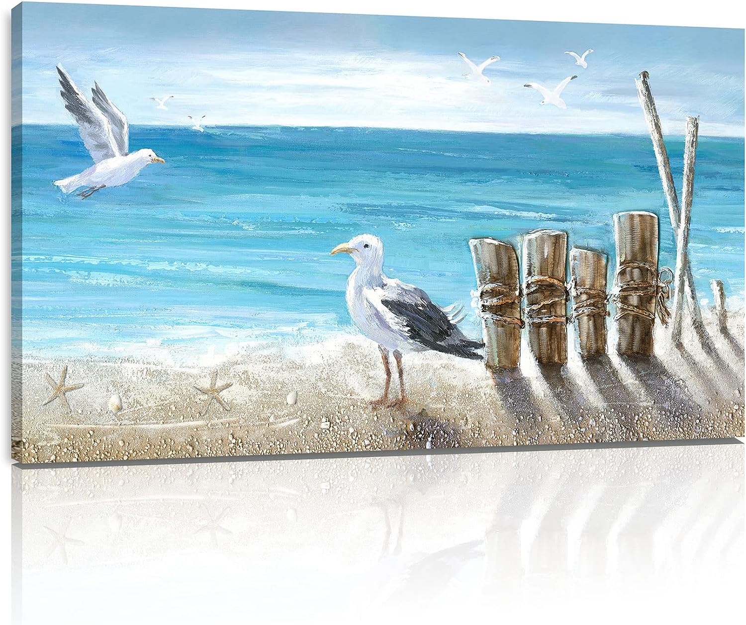 Beach Pictures Canvas Wall Art: Seagull Painting Calming Coastal Mural, Sea Birds Print for Living Room Framed and Easy to Hang 20x40 Inch 20&#034;x40&#034;