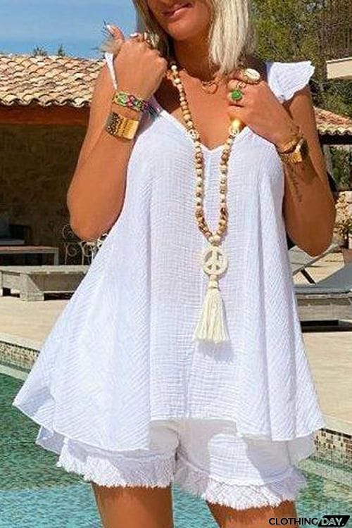 Ruffles Sleeveless Blouse Shorts Set