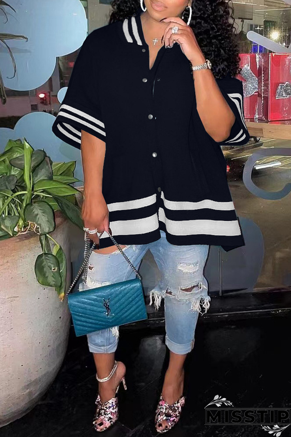 Lake Blue Fashion Solid Buckle Mandarin Collar Outerwear